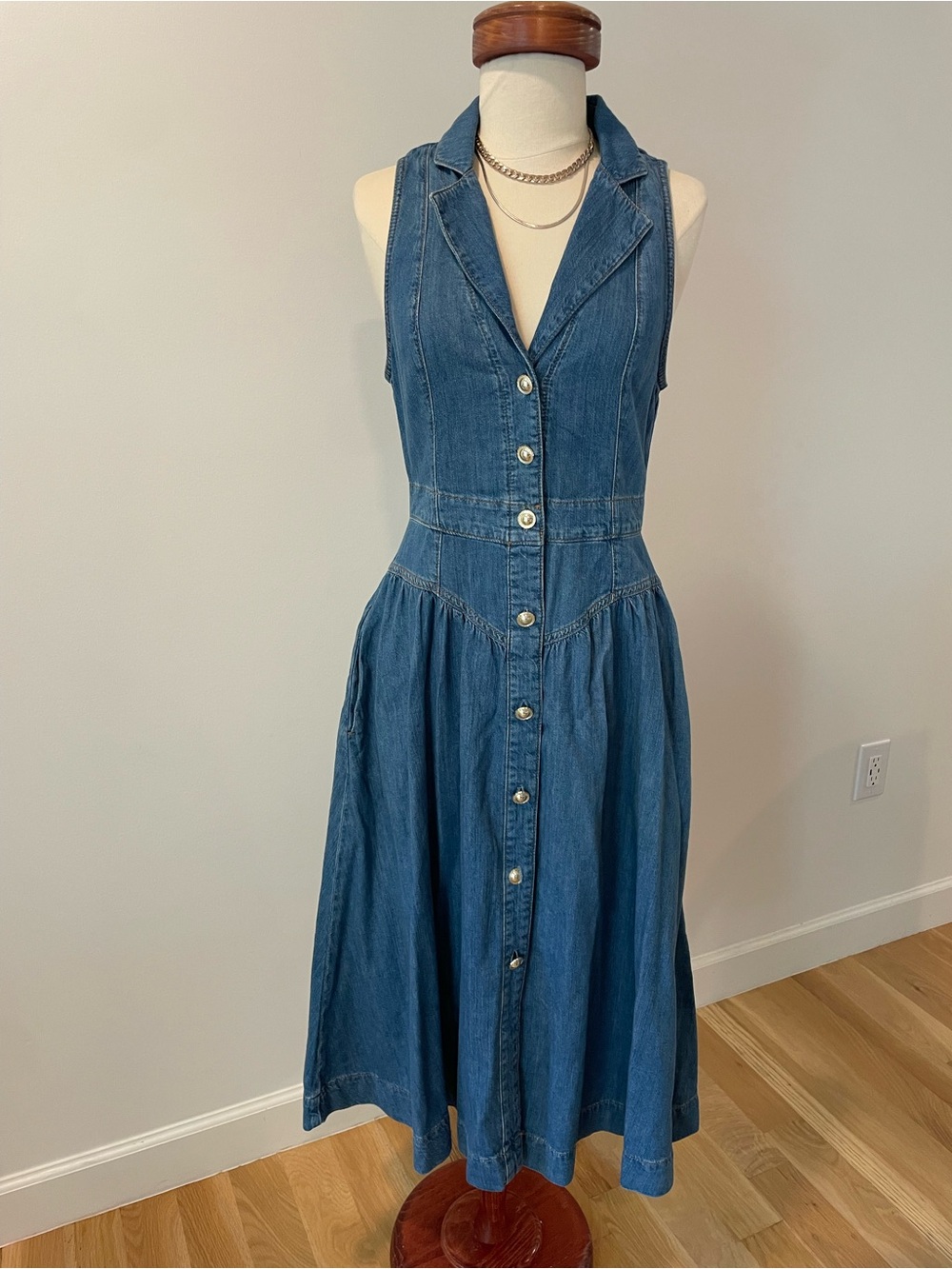 Reformation Sleeveless Denim Midi Dress in Blue - Picture 2 of 5